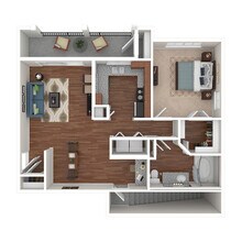 1 Bed 1 Bath 874 SqFt (766 Net)  0935 floor plan